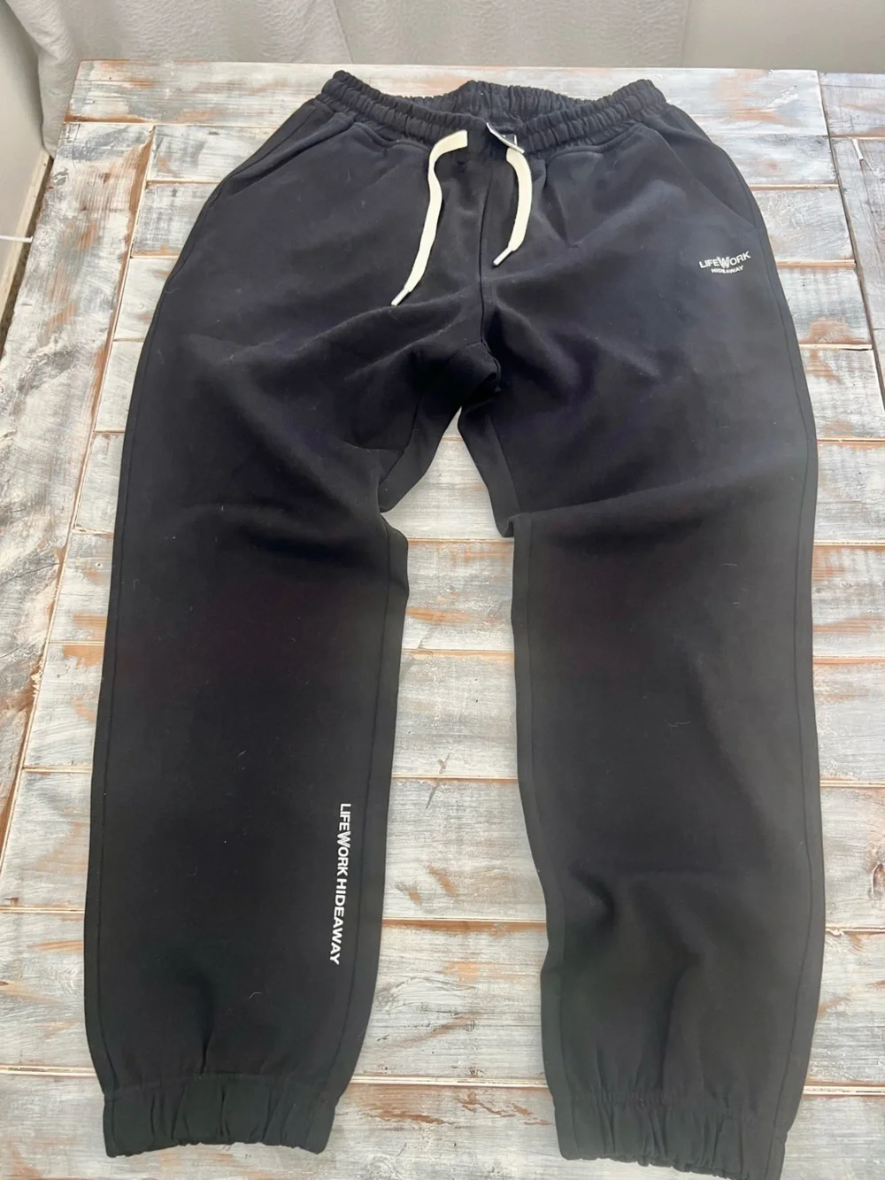 Korean brand Black LifeWork sweatpants with white drawstrings, size M #lifework